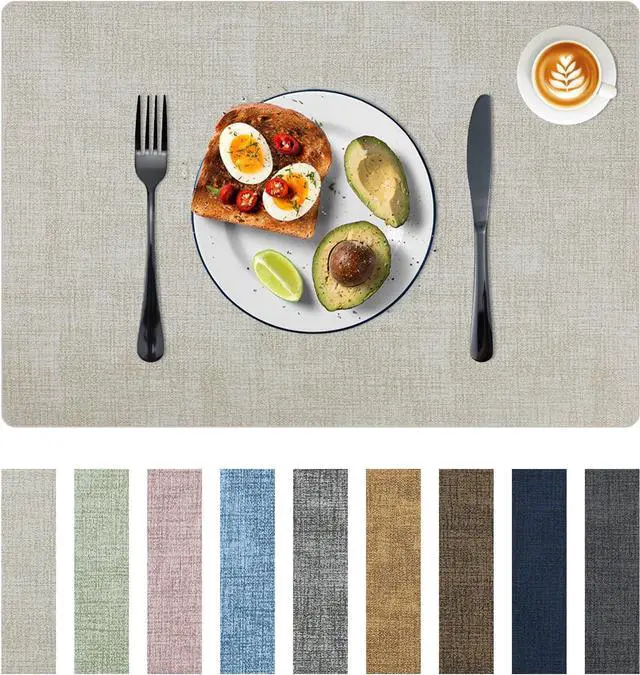 Main image of Placemats Set of 6 Faux Leather Heat Resistant Tables Mats Waterproof Oilproof Wipeable Reversible Anti-Slip Place Mats for Kitchen/Dining/Party/Outdoor 11.8" x 16.9", Cream White