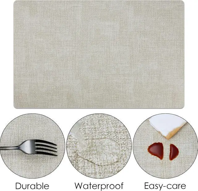 Alt view image 5 of 7 - Placemats Set of 6 Faux Leather Heat Resistant Tables Mats Waterproof Oilproof Wipeable Reversible Anti-Slip Place Mats for Kitchen/Dining/Party/Outdoor 11.8" x 16.9", Cream White