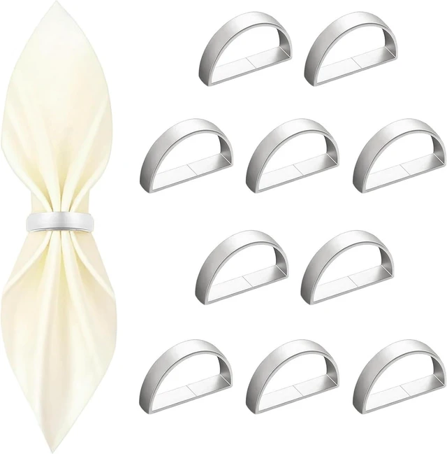 Main image of 10 Pcs Silver Napkin Rings - Metal Napkin Ring(Semicircle) | Stainless Steel Napkin Rings for Table Settings Wedding Christmas Party Dinner Table