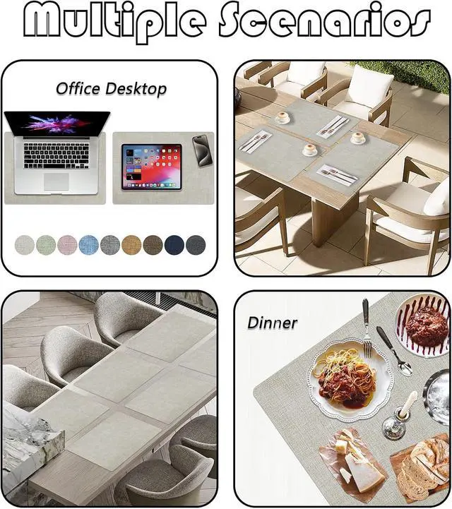 Alt view image 7 of 7 - Placemats Set of 6 Faux Leather Heat Resistant Tables Mats Waterproof Oilproof Wipeable Reversible Anti-Slip Place Mats for Kitchen/Dining/Party/Outdoor 11.8" x 16.9", Cream White