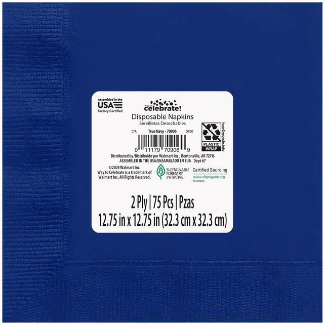Alt view image 2 of 4 - 75CT 6.5IN x 6.5IN Navy Disposable Paper Napkins by