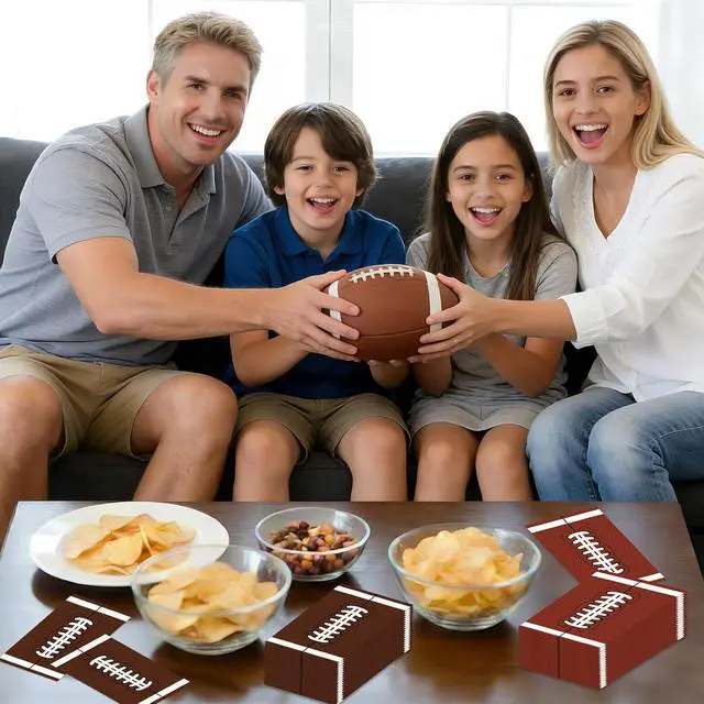 Alt view image 6 of 7 - 50 Pack Football Napkins Party Supplies - Rectangle Rugby Pattern Napkin Bulk, 3-Ply Brown Disposable Paper Hand Towels Napkins Set for Football Game Day Tailgate Party Favors Table Decorations