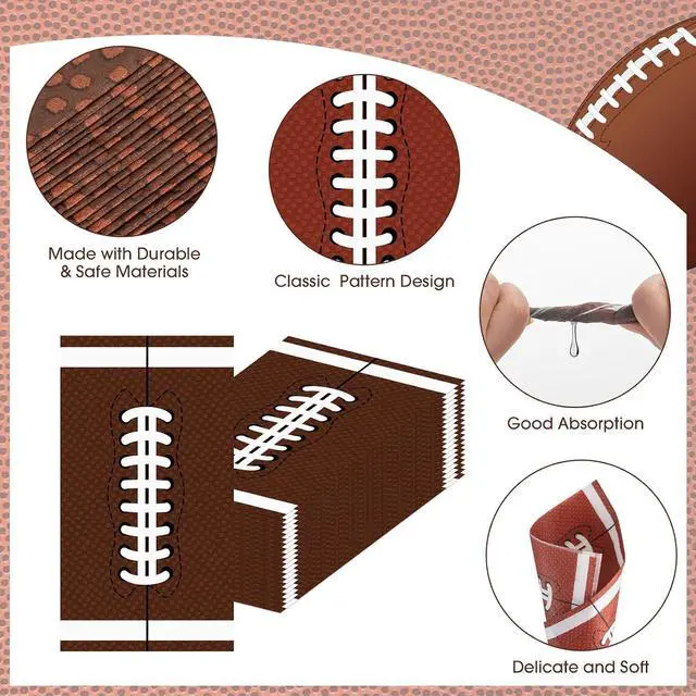 Alt view image 5 of 7 - 50 Pack Football Napkins Party Supplies - Rectangle Rugby Pattern Napkin Bulk, 3-Ply Brown Disposable Paper Hand Towels Napkins Set for Football Game Day Tailgate Party Favors Table Decorations