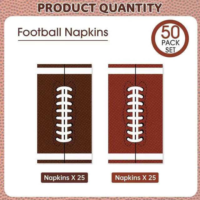 Alt view image 4 of 7 - 50 Pack Football Napkins Party Supplies - Rectangle Rugby Pattern Napkin Bulk, 3-Ply Brown Disposable Paper Hand Towels Napkins Set for Football Game Day Tailgate Party Favors Table Decorations