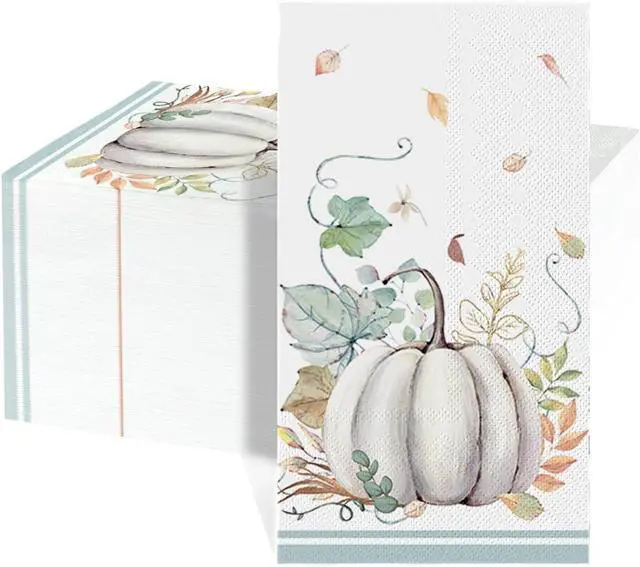 Main image of 100Pcs Fall Paper Napkins, Leaf White Pumpkin