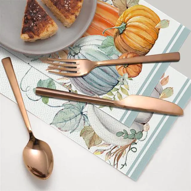 Alt view image 3 of 7 - 100Pcs Fall Paper Napkins, Leaf White Pumpkin