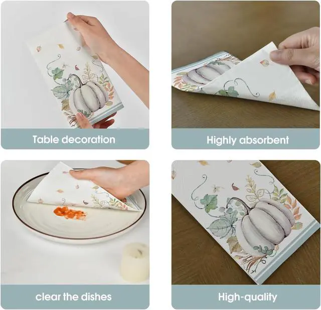 Alt view image 6 of 7 - 100Pcs Fall Paper Napkins, Leaf White Pumpkin