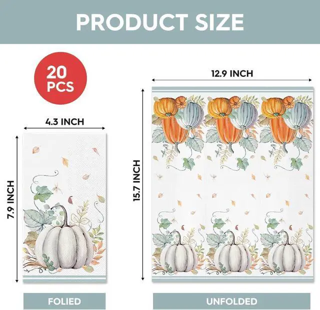 Alt view image 7 of 7 - 100Pcs Fall Paper Napkins, Leaf White Pumpkin