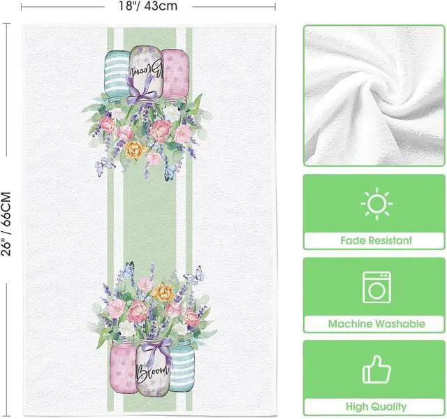 Alt view image 6 of 6 - Floral Bloom Vase Hello Spring Kitchen Towels Dish Towels, 18x26 Inch Seasonal Summer Decoration Hand Towels Set of 2
