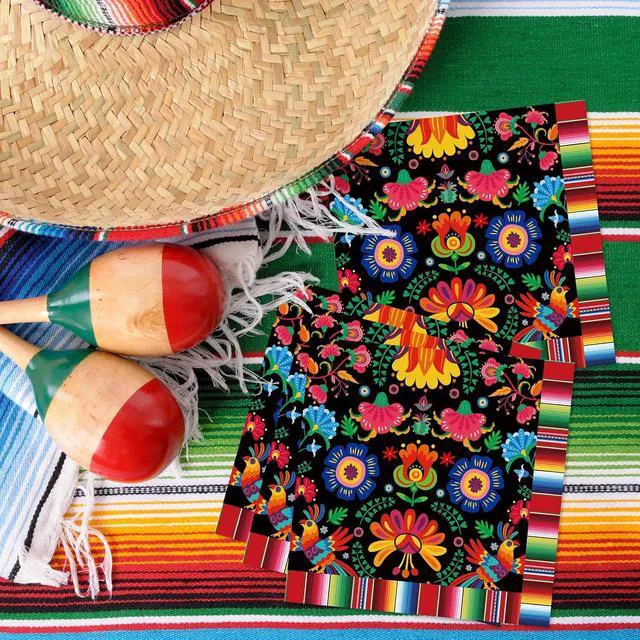 Alt view image 4 of 6 - Pack of 50, Mexican Fiesta Napkins, Colorful Floral and Serape Stripe Design, Disposable Paper Napkins for Cinco de Mayo, Taco Night, Birthdays, Mexican-Themed Party Supplies, 13x13 Inches Unfolded