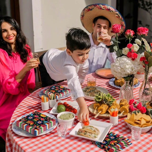 Alt view image 6 of 6 - Pack of 50, Mexican Fiesta Napkins, Colorful Floral and Serape Stripe Design, Disposable Paper Napkins for Cinco de Mayo, Taco Night, Birthdays, Mexican-Themed Party Supplies, 13x13 Inches Unfolded
