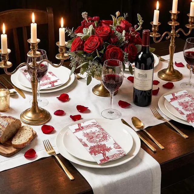Alt view image 6 of 7 - 25 Pcs Red Toile Decorative Paper Hand Towels, Vintage Countryside Disposable Guest Napkins for Bathroom, 3 Ply 4.3" x 7.5" Folded Seasonal Dinner Decorative for Wedding, Tea Party, Holiday