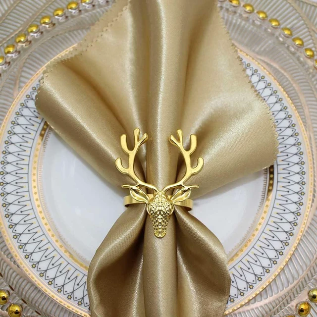 Alt view image 4 of 5 - Christmas Napkin Ring Set 4Pcs Deer Napkin Holder Rings Silver Modern Household Napkin Rings Rhinestone Exquisite Napkins Rings for Wedding Banquet Christmas Party Dinner Table Decor
