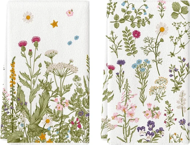 Main image of Wildflower Floral Kitchen Towels Dish Towels, 18x26 Inch Leaves Holiday Decoration Hand Towels Set of 2