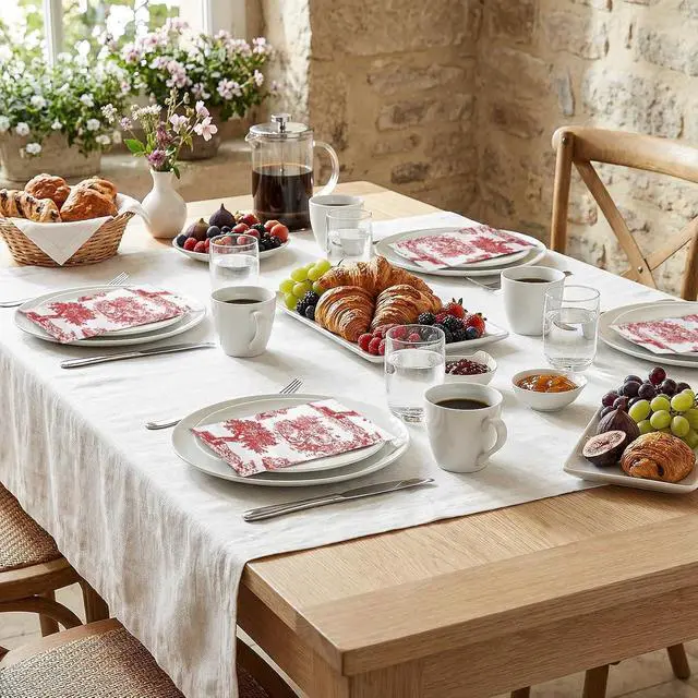 Alt view image 7 of 7 - 25 Pcs Red Toile Decorative Paper Hand Towels, Vintage Countryside Disposable Guest Napkins for Bathroom, 3 Ply 4.3" x 7.5" Folded Seasonal Dinner Decorative for Wedding, Tea Party, Holiday