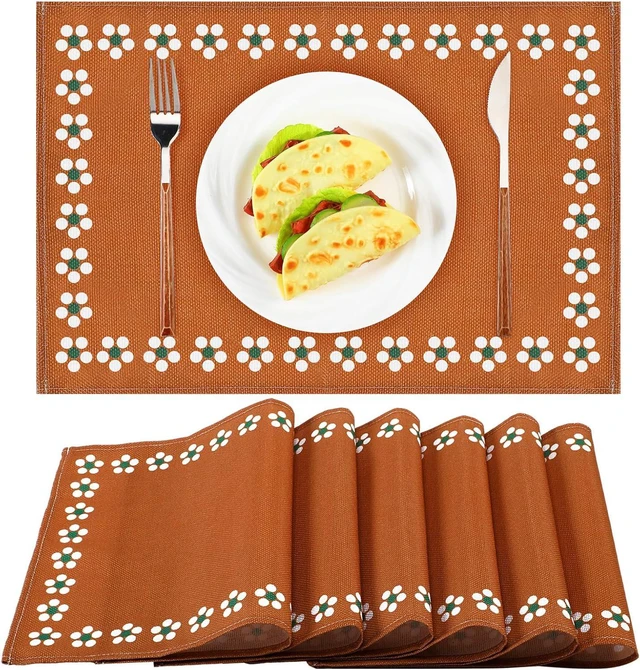 Main image of Mexican Placemats Set of 6 Cinco De Mayo Decorations Table Mats 12x18 Inch Rustic Mexican Fiesta Cloth Place Mats Heat Resistant for Dining Table Kitchen Wedding Party(Classic)