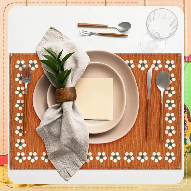 Alt view image 3 of 6 - Mexican Placemats Set of 6 Cinco De Mayo Decorations Table Mats 12x18 Inch Rustic Mexican Fiesta Cloth Place Mats Heat Resistant for Dining Table Kitchen Wedding Party(Classic)