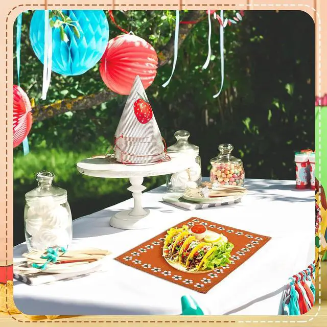 Alt view image 6 of 6 - Mexican Placemats Set of 6 Cinco De Mayo Decorations Table Mats 12x18 Inch Rustic Mexican Fiesta Cloth Place Mats Heat Resistant for Dining Table Kitchen Wedding Party(Classic)