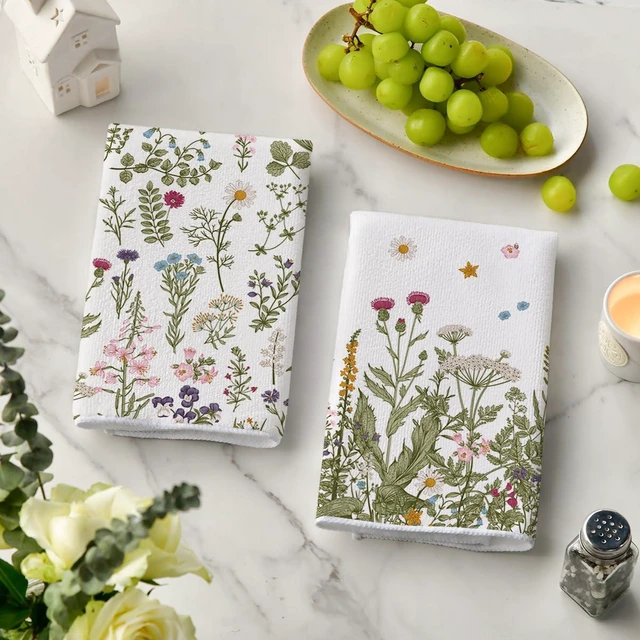 Alt view image 3 of 6 - Wildflower Floral Kitchen Towels Dish Towels, 18x26 Inch Leaves Holiday Decoration Hand Towels Set of 2