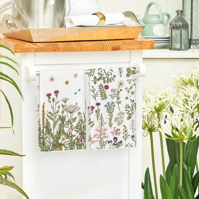 Alt view image 4 of 6 - Wildflower Floral Kitchen Towels Dish Towels, 18x26 Inch Leaves Holiday Decoration Hand Towels Set of 2