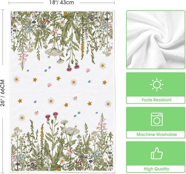 Alt view image 6 of 6 - Wildflower Floral Kitchen Towels Dish Towels, 18x26 Inch Leaves Holiday Decoration Hand Towels Set of 2