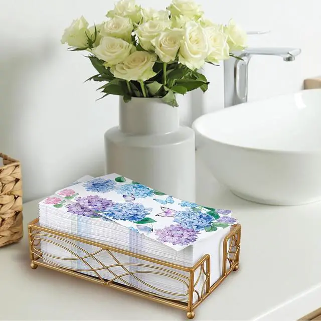 Alt view image 6 of 6 - 100 PCS Spring Summer Hydrangea Flower Disposable Paper Napkins, Blue Purple Floral Bathroom Hand Towels Decorative Dinner Guest Napkin, Butterfly Kitchen Dinning Table Party Decor 8 x 4 Inches