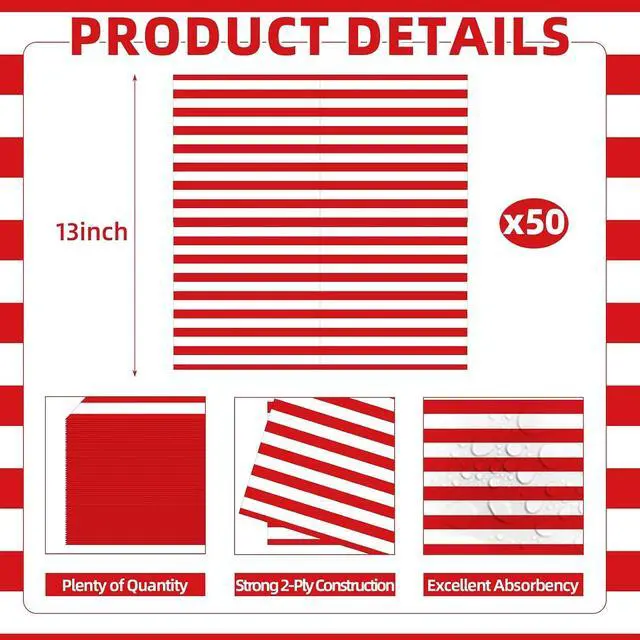 Alt view image 3 of 7 - 50 Count American Flag Paper Napkins 25 Red & White Stripe and 25 Blue with Stars Design, Disposable Beverage Cocktail Napkins for 4th of July, Memorial Day, Patriotic Parties, and Table Decorations