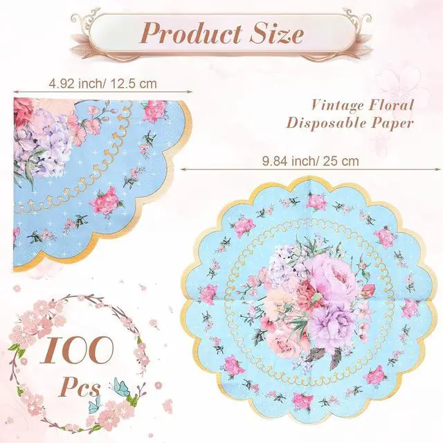 Alt view image 2 of 7 - 100 Pcs Floral Tea Napkins Disposable Scalloped, Classic Styles