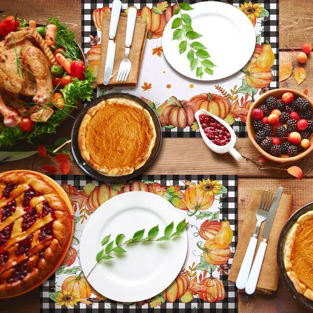 Alt view image 3 of 7 - 50 Pcs Fall Paper Placemats Buffalo Plaid Pumpkin 11x14 Inch