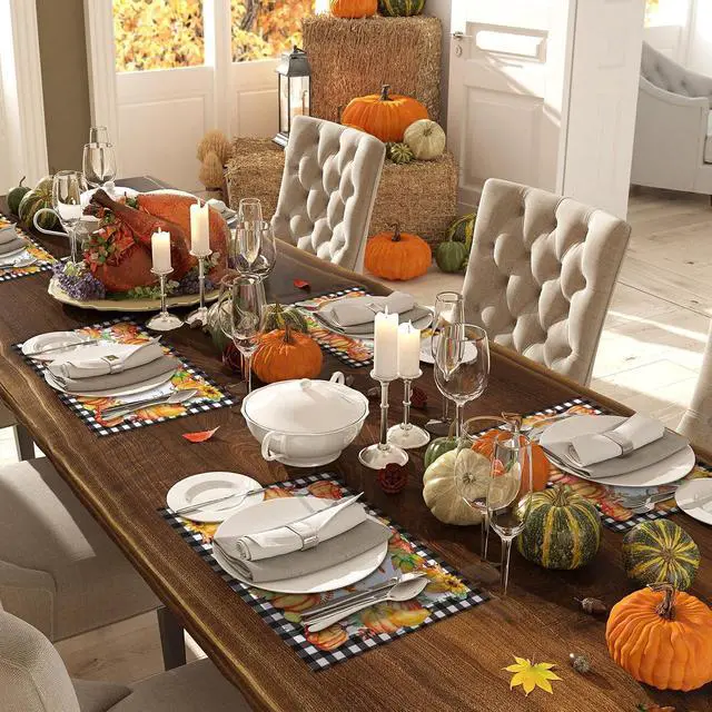 Alt view image 5 of 7 - 50 Pcs Fall Paper Placemats Buffalo Plaid Pumpkin 11x14 Inch