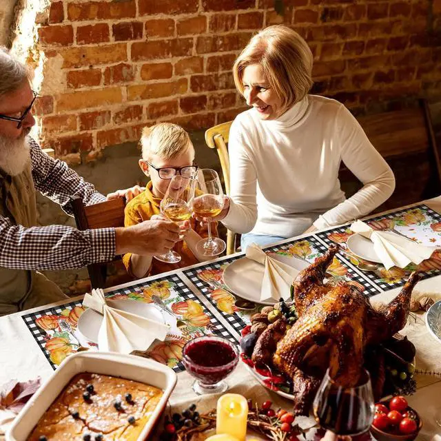 Alt view image 6 of 7 - 50 Pcs Fall Paper Placemats Buffalo Plaid Pumpkin 11x14 Inch
