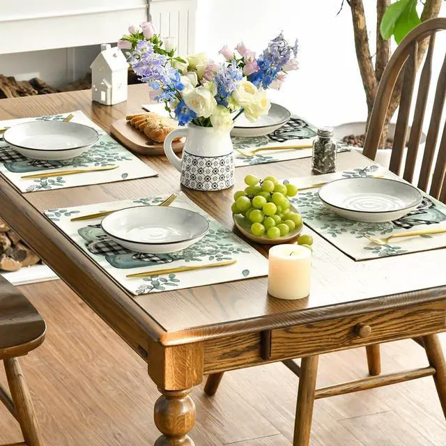 Alt view image 5 of 7 - Eucalyptus Buffalo Plaid Spring Placemats Set of 4, 12x18 Inch Vase Seasonal Table Mats for Party Kitchen Dining Decoration