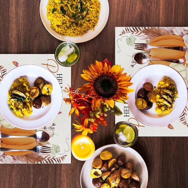 Alt view image 4 of 6 - Fall Decorations for Home,Fall Placemats Set of 4,Orange Hello Pumpkin Leaves Washable Table Dinner Mats for Autumn Farmhouse Home Kitchen Decor, 12 x 18 Inch CD01