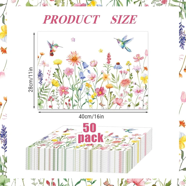 Alt view image 2 of 7 - 50 Pcs Flower Paper Placemats, 11x16 Inch Summer Floral Bird Disposable Placemats Summer Spring Flower Table Mats for Wedding Birthday Home Party Table Settings Supplies