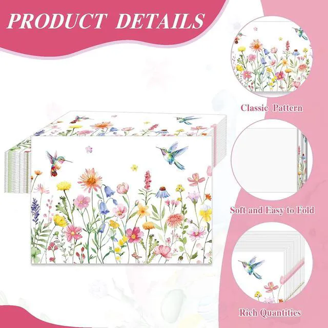 Alt view image 3 of 7 - 50 Pcs Flower Paper Placemats, 11x16 Inch Summer Floral Bird Disposable Placemats Summer Spring Flower Table Mats for Wedding Birthday Home Party Table Settings Supplies