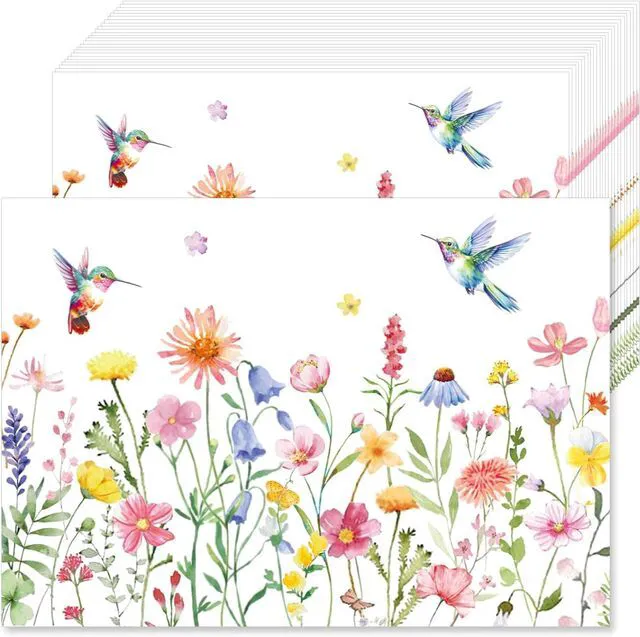 Main image of 50 Pcs Flower Paper Placemats, 11x16 Inch Summer Floral Bird Disposable Placemats Summer Spring Flower Table Mats for Wedding Birthday Home Party Table Settings Supplies