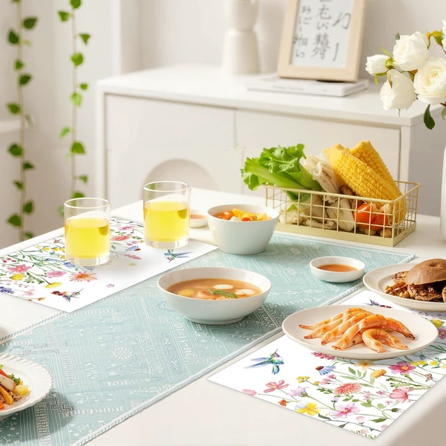 Alt view image 5 of 7 - 50 Pcs Flower Paper Placemats, 11x16 Inch Summer Floral Bird Disposable Placemats Summer Spring Flower Table Mats for Wedding Birthday Home Party Table Settings Supplies