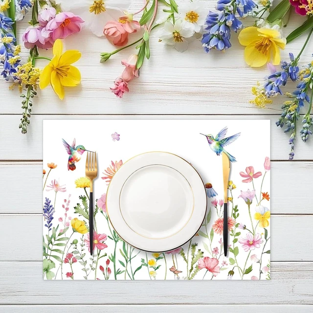 Alt view image 4 of 7 - 50 Pcs Flower Paper Placemats, 11x16 Inch Summer Floral Bird Disposable Placemats Summer Spring Flower Table Mats for Wedding Birthday Home Party Table Settings Supplies