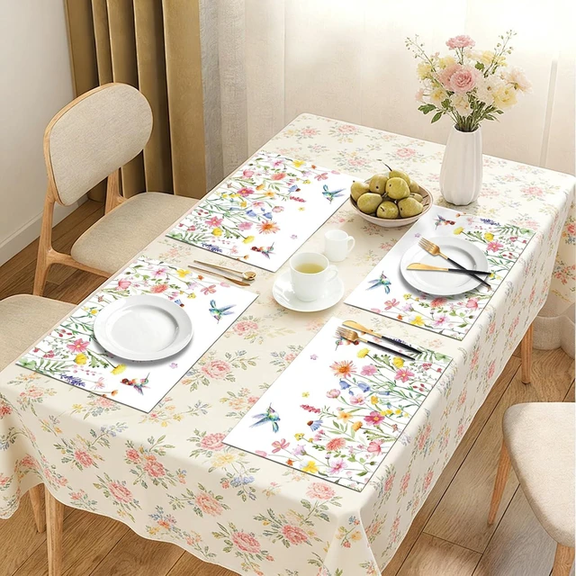 Alt view image 6 of 7 - 50 Pcs Flower Paper Placemats, 11x16 Inch Summer Floral Bird Disposable Placemats Summer Spring Flower Table Mats for Wedding Birthday Home Party Table Settings Supplies