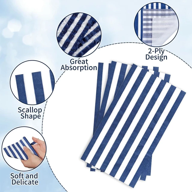 Alt view image 4 of 7 - 60 Pcs Navy Blue Striped Napkins, 2 Ply Paper Napkins
