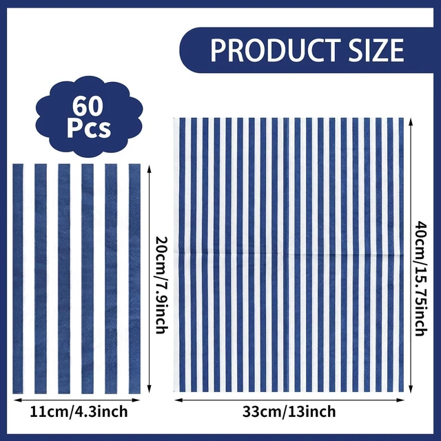 Alt view image 3 of 7 - 60 Pcs Navy Blue Striped Napkins, 2 Ply Paper Napkins