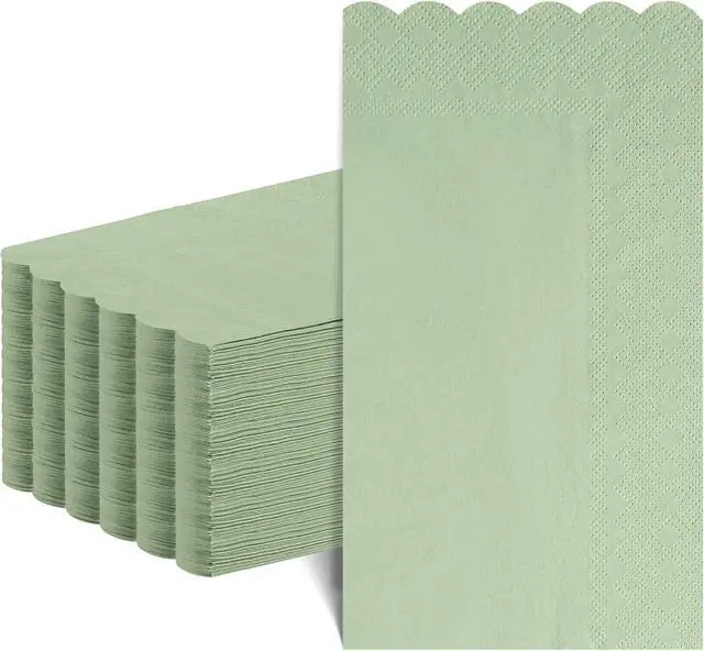 Main image of 60 Pcs Sage Green Napkins, 2 Ply Scalloped Guest Towels for Bathroom