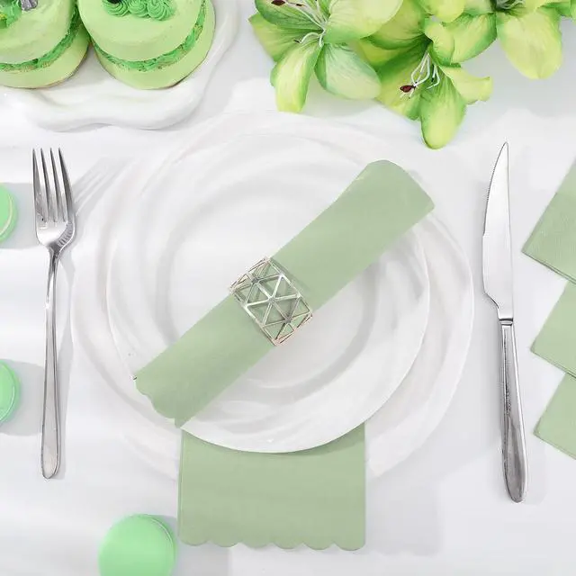 Alt view image 2 of 7 - 60 Pcs Sage Green Napkins, 2 Ply Scalloped Guest Towels for Bathroom