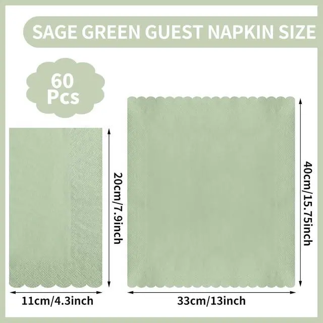 Alt view image 3 of 7 - 60 Pcs Sage Green Napkins, 2 Ply Scalloped Guest Towels for Bathroom