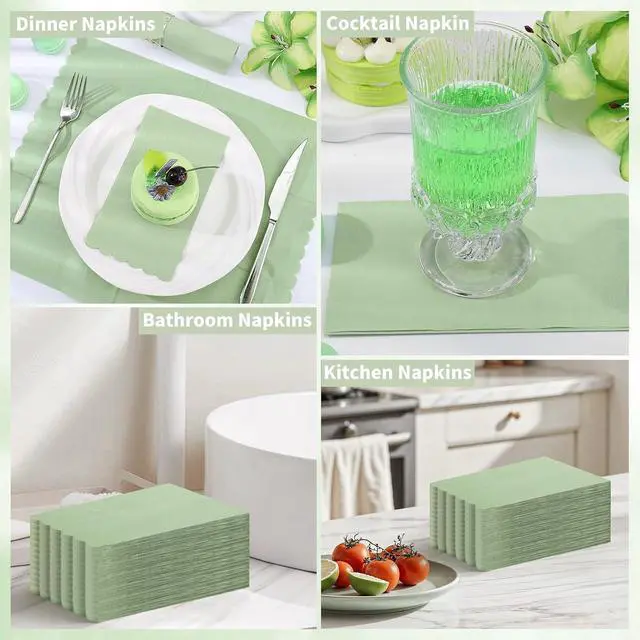 Alt view image 5 of 7 - 60 Pcs Sage Green Napkins, 2 Ply Scalloped Guest Towels for Bathroom