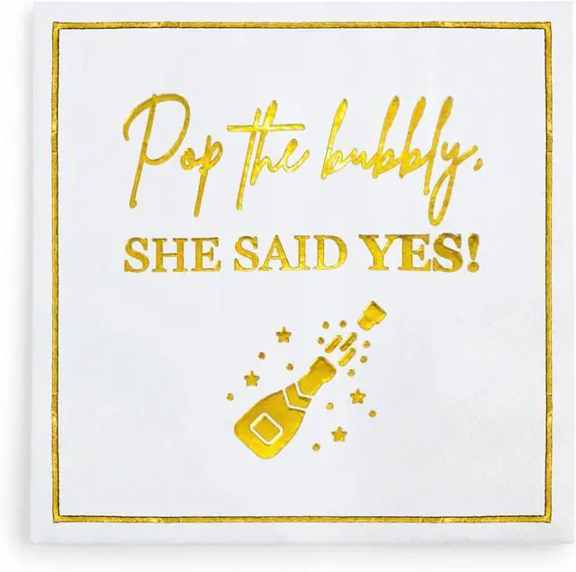 Main image of She Said Yes Engagement Napkins, Gold Pop the Bubbly, She Said Yes! Decorations, We're Engaged Paper Cocktail Napkin, Getting Married Celebrations, Wedding Bridal Shower Decor, Bachelorette Parties