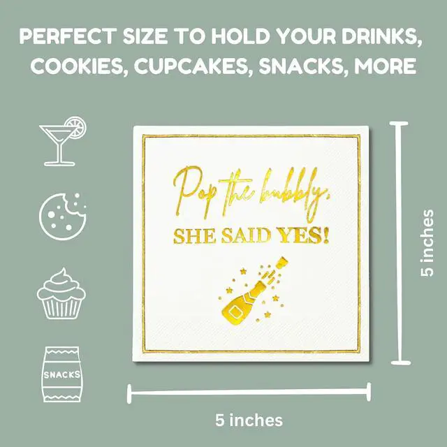 Alt view image 3 of 7 - She Said Yes Engagement Napkins, Gold Pop the Bubbly, She Said Yes! Decorations, We're Engaged Paper Cocktail Napkin, Getting Married Celebrations, Wedding Bridal Shower Decor, Bachelorette Parties