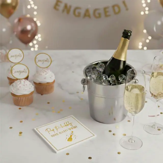 Alt view image 2 of 7 - She Said Yes Engagement Napkins, Gold Pop the Bubbly, She Said Yes! Decorations, We're Engaged Paper Cocktail Napkin, Getting Married Celebrations, Wedding Bridal Shower Decor, Bachelorette Parties