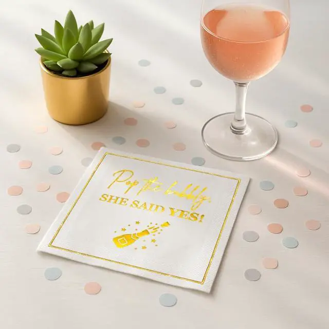 Alt view image 4 of 7 - She Said Yes Engagement Napkins, Gold Pop the Bubbly, She Said Yes! Decorations, We're Engaged Paper Cocktail Napkin, Getting Married Celebrations, Wedding Bridal Shower Decor, Bachelorette Parties