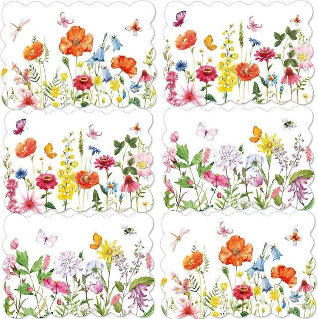 Main image of Summer Plastic Placemats Set of 6 Plastic Place Mats Watercolor Flowers Holiday Table Vinyl Placemats for Indoor Outdoor Spring Party Dining Table Decoration (Easily Wipes Clean)